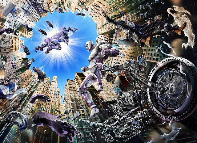 Futuristic motorcycle city background blue free wallpaper - medium preview image