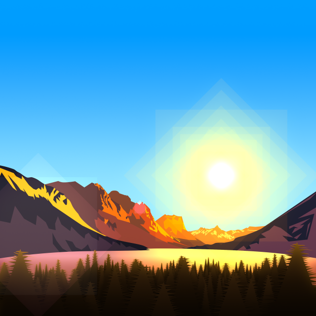 Mountain sunset trees foreground painting free wallpaper - medium preview image
