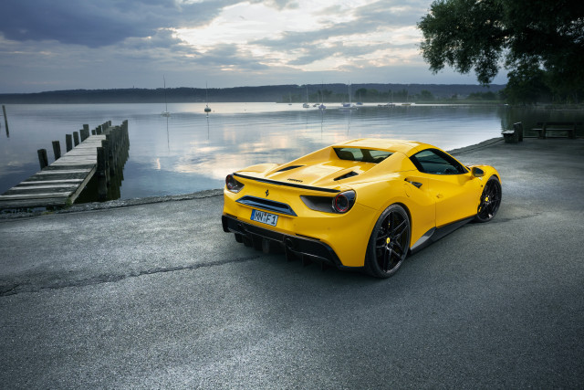 Yellow sports car water dock free wallpaper - medium preview image