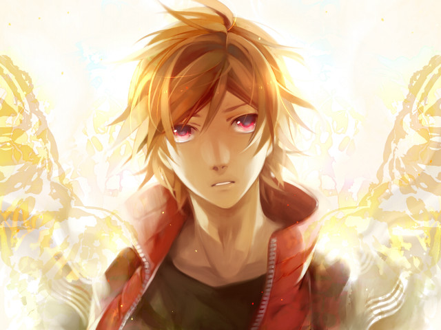 Blonde man red jacket butterfly free wallpaper - medium preview image
