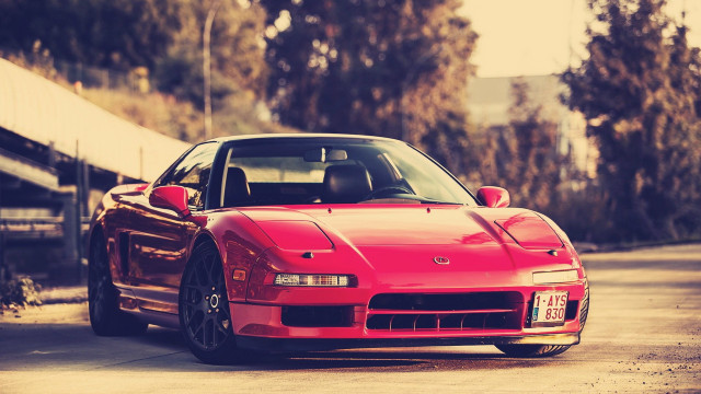Red sports car bridge trees free wallpaper - medium preview image