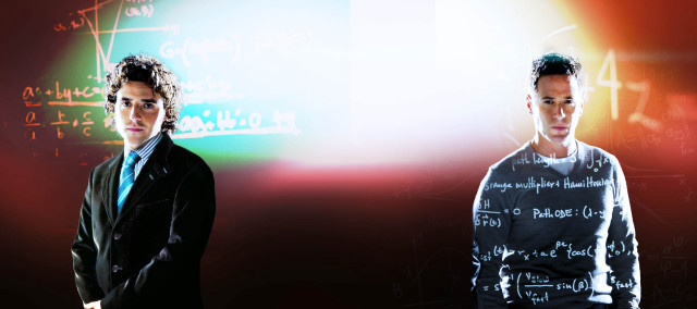 Two men suits blackboard numbers free wallpaper - medium preview image
