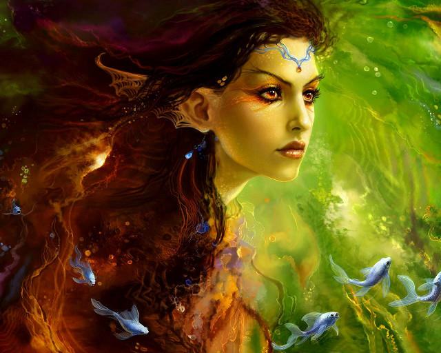 Woman bird head green birds free wallpaper - medium preview image