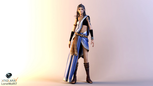 Woman blue dress brown belt free wallpaper - medium preview image