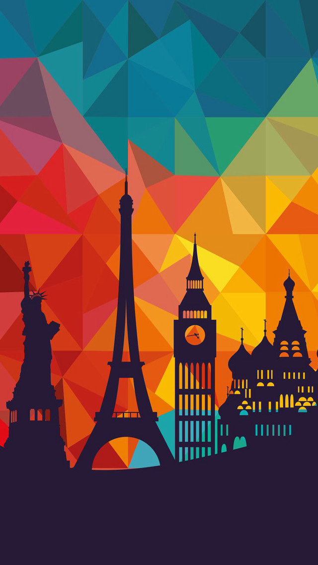 Colorful city clock tower rainbow free wallpaper - medium preview image