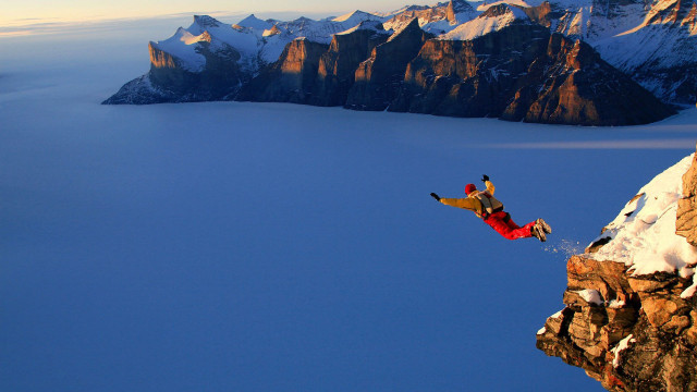 Man jumping cliff water snowboard #2 free wallpaper - medium preview image