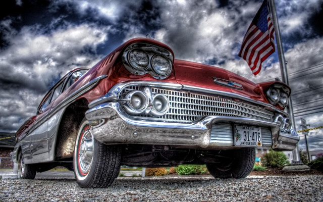 Red car flag hood cloudy free wallpaper - medium preview image