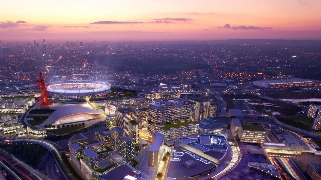 City night stadium lights buildings free wallpaper - medium preview image