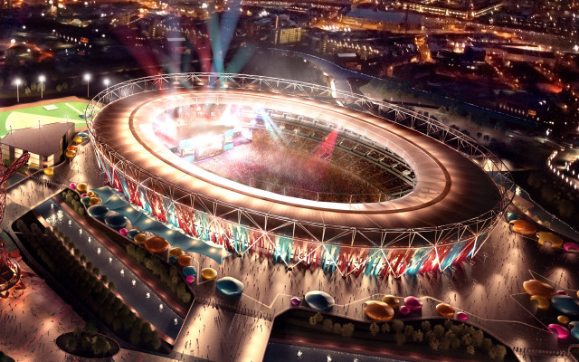 Stadium circular structure night fireworks free wallpaper - medium preview image
