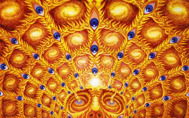 Psychedelic steampunk face blue eyes free wallpaper - medium preview image