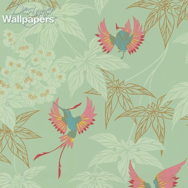 Bird flowers green background gold free wallpaper - medium preview image