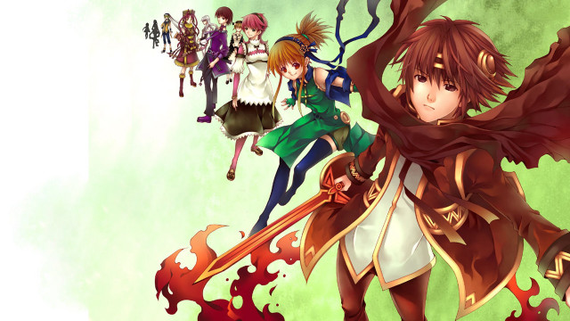 Anime characters green background flames free wallpaper - medium preview image