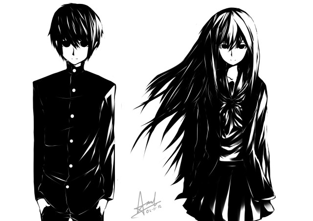 Anime couple characters black white #2 free wallpaper - medium preview image