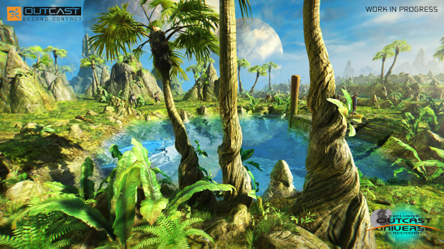 Tropical landscape pond palm trees free wallpaper - medium preview image