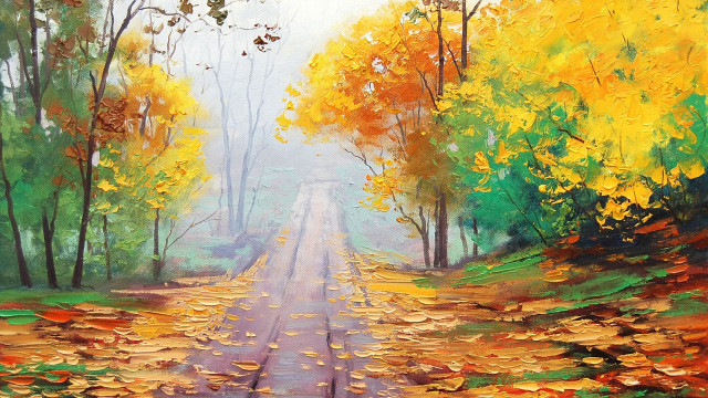 Fall road leaves trees painting free wallpaper - medium preview image