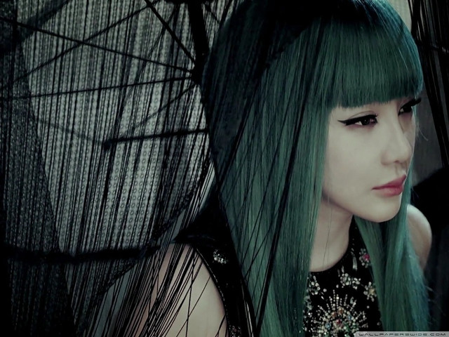 Woman green hair black dress free wallpaper - medium preview image