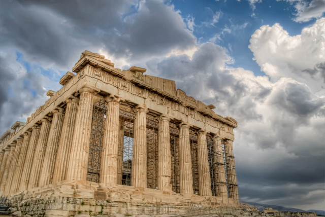 Large building columns sky clouds free wallpaper - medium preview image
