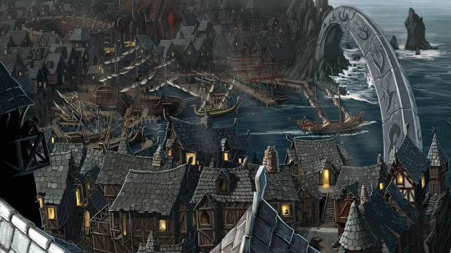 City bridge boat water painting free wallpaper - medium preview image