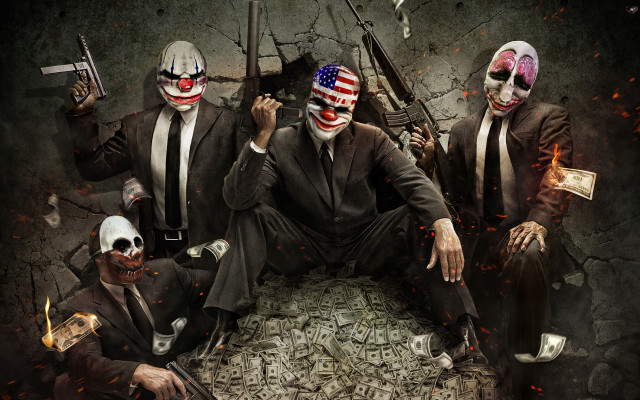 Men suits masks guns money free wallpaper - medium preview image