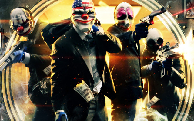 Masked suited gunmen flag holders free wallpaper - medium preview image