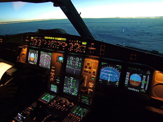 Cockpit night view inside plane free wallpaper - medium preview image