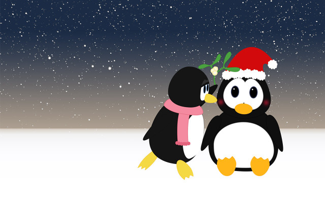 Penguin santa hat scarf snow free wallpaper - medium preview image