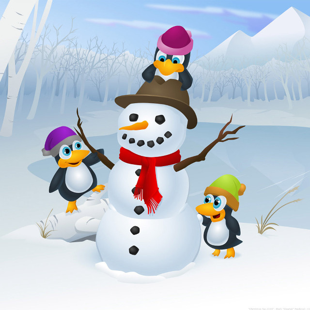 Penguins snowman hat scarf snow free wallpaper - medium preview image