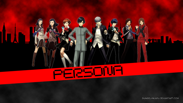 Anime characters red background persona free wallpaper - medium preview image