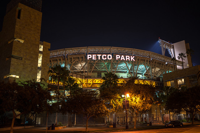 Stadium night sign trees car free wallpaper - medium preview image