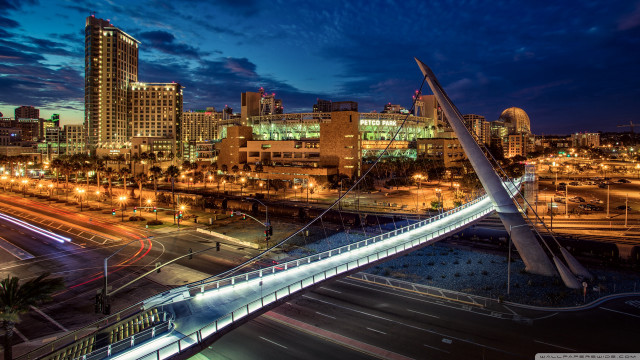 Bridge night city lights traffic free wallpaper - medium preview image