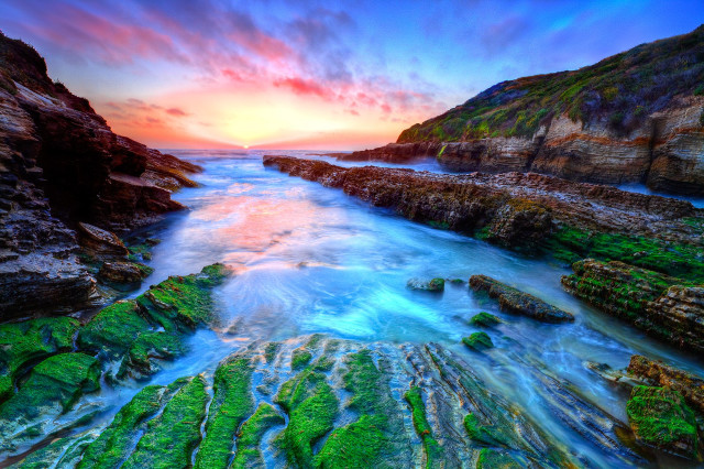 Colorful sunset rocky beach green free wallpaper - medium preview image
