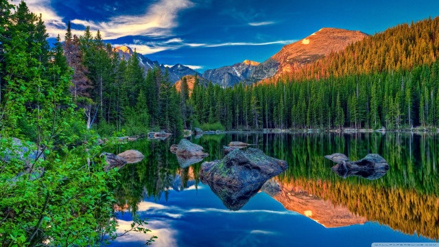 Mountain lake forest rocks sky #6 free wallpaper - medium preview image
