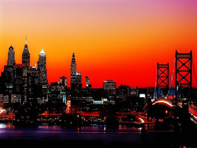 City skyline bridge sunset orange #2 free wallpaper - medium preview image
