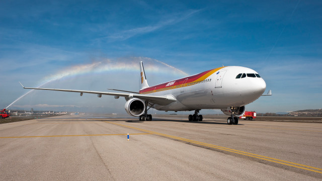 Plane runway rainbow sky hose free wallpaper - medium preview image