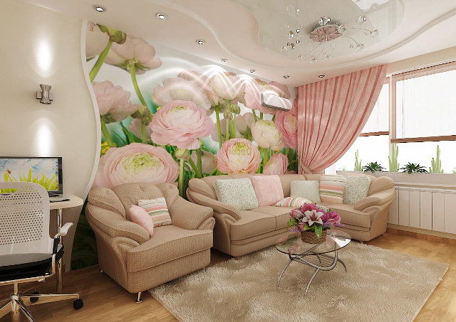 Living room floral mural coffee free wallpaper - medium preview image