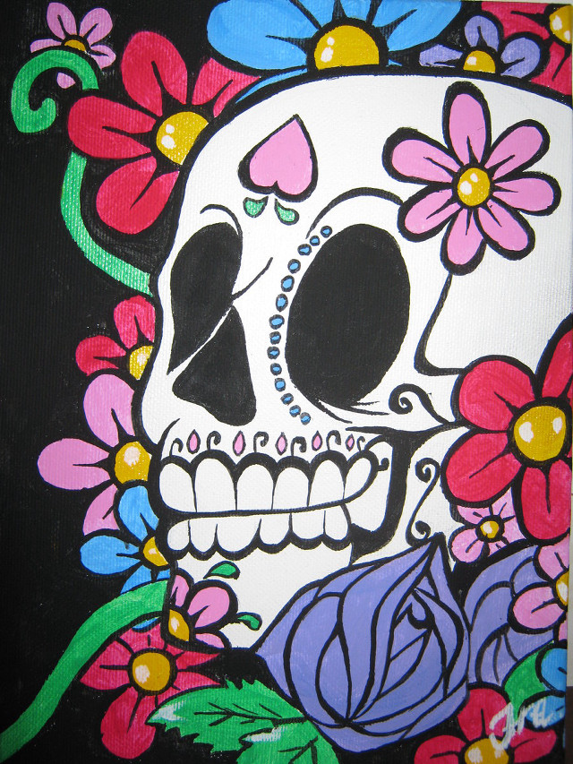 Skull flowers black background white #3 free wallpaper - medium preview image