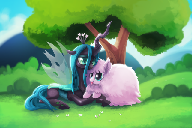 Cartoon pony laying tree cat free wallpaper - medium preview image