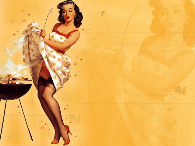 Woman bathing suit cooking grill free wallpaper - medium preview image
