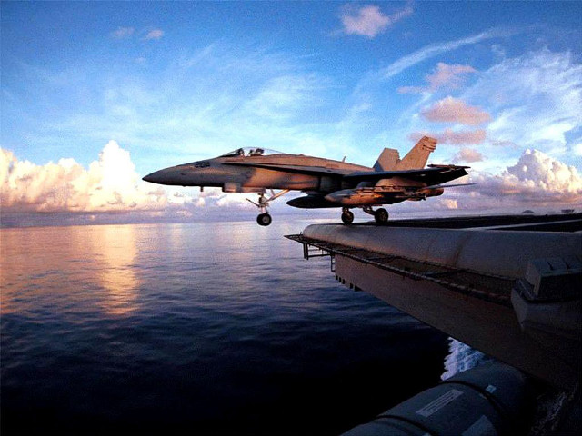 Fighter jet ocean cloudy landing #3 free wallpaper - medium preview image