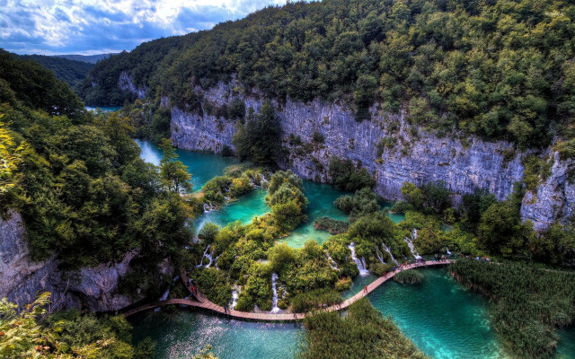 River bridge waterfall forest suspended free wallpaper - medium preview image