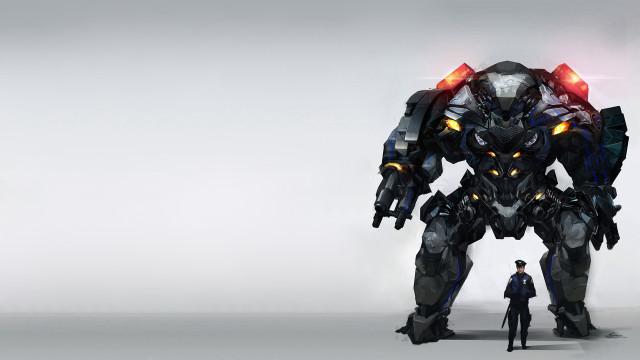 Man giant robot room white free wallpaper - medium preview image