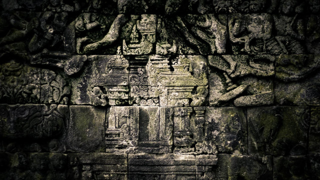 Stone wall carvings tree background free wallpaper - medium preview image