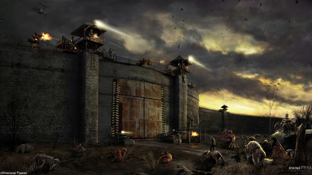 People field building fire painting free wallpaper - medium preview image