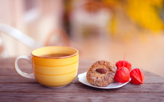 Coffee cookie plate table flower free wallpaper - medium preview image