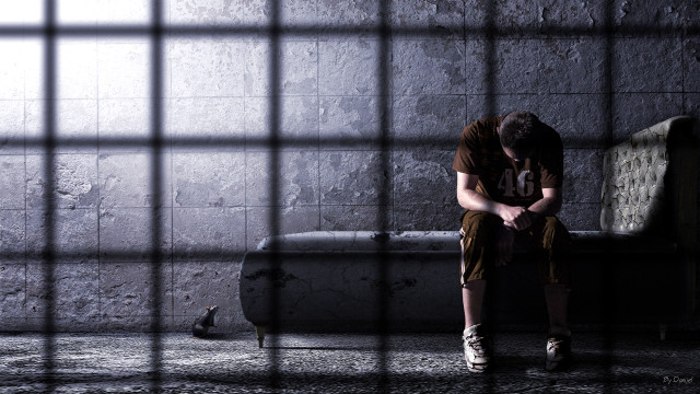 Person sitting bench room jail free wallpaper - medium preview image