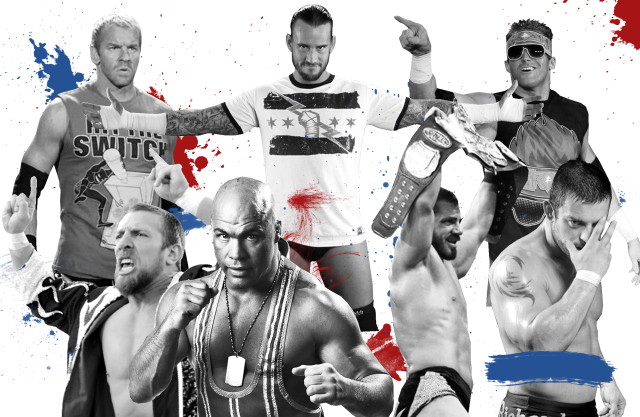 Wrestlers arms in air collage free wallpaper - medium preview image
