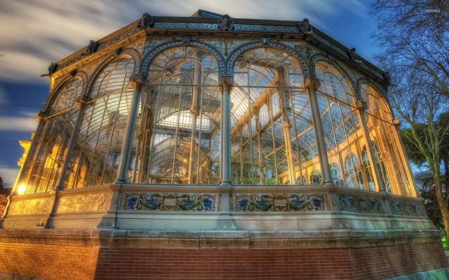 Large glass building clock sky free wallpaper for desktop - medium preview image