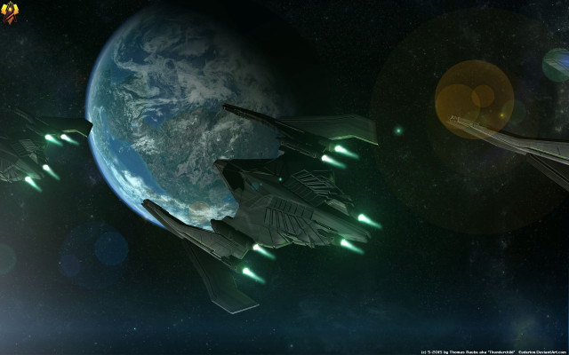 Space station spaceship planet aurora free wallpaper - medium preview image