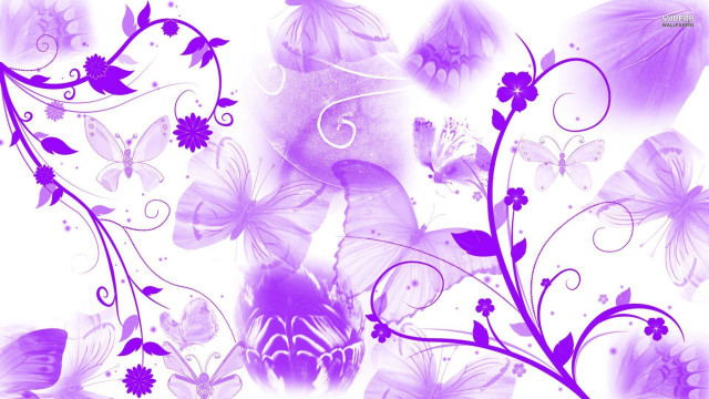Purple white background flowers butterflies free wallpaper - medium preview image