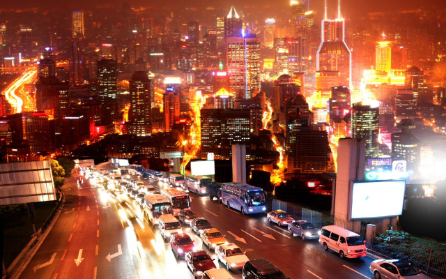 City night traffic lights buildings free wallpaper - medium preview image